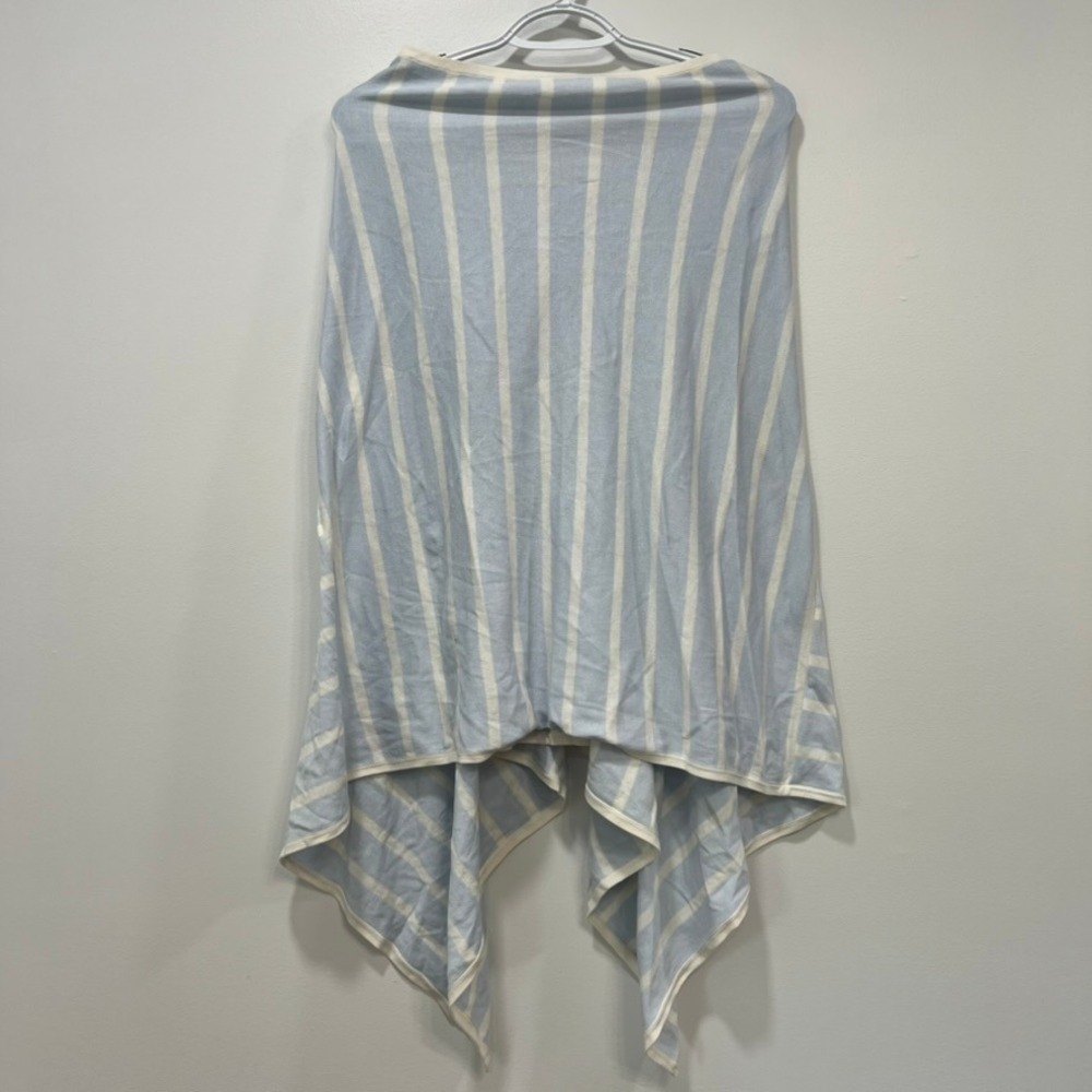 J Mclaughlin Betsy Stripe Poncho‎ ONE SIZE NWT $188 Shaw Hood Loose Blue White - Picture 3 of 6